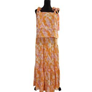 MICHELLE MCDOWELL NWT Spring Blooms Orange 2pc Set, Size Medium
